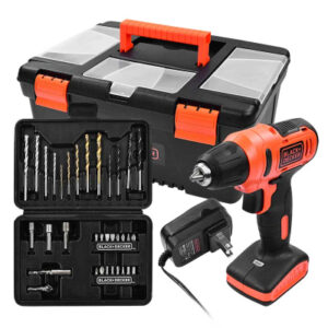Taladro Atornillador 12V + Kit Brocas Y Caja B&D